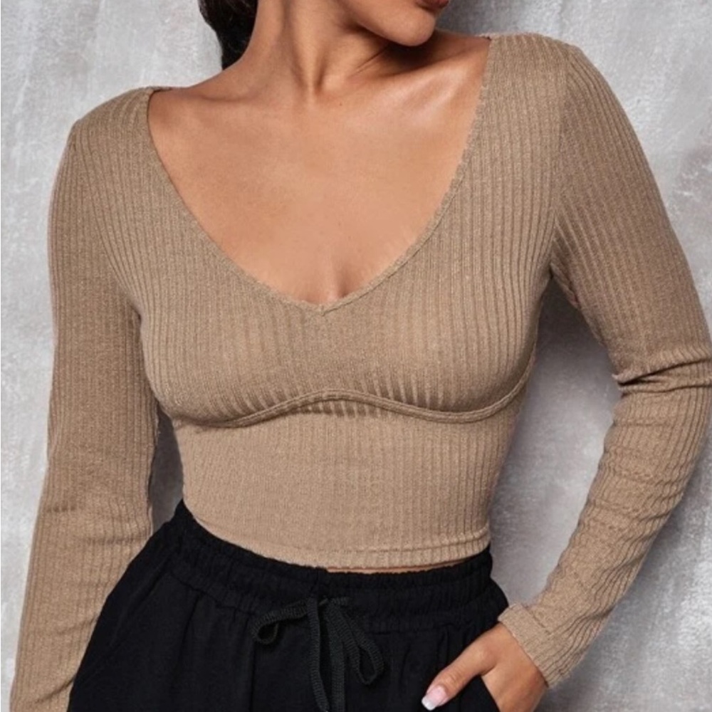 SHEIN Brown Fitted Bodysuit with Ribbed Style